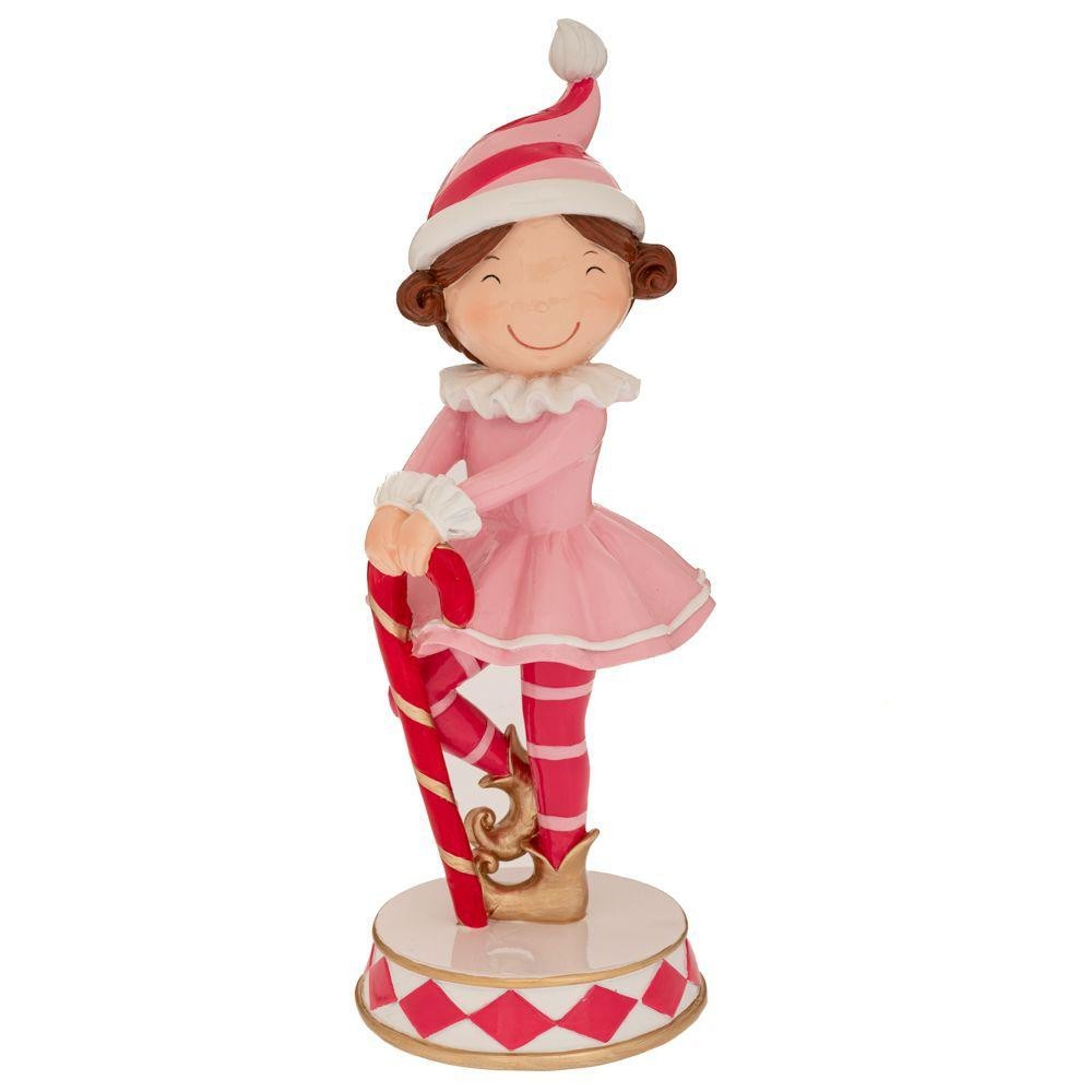 ELFO ROSA IN POLIRESINA CON BASTONE 10,5X12,5X28,5CM